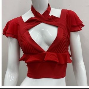 Red Blouse Ruffled Small NWT